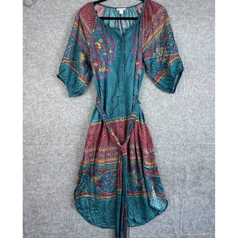 Sundance Dress Womens Small Paisley 3/4 Sleeve Tassel Belted Boho Cottage